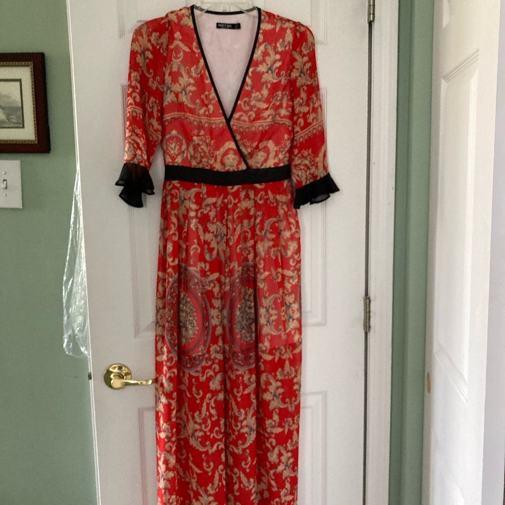 sz2 red paisley print long dress